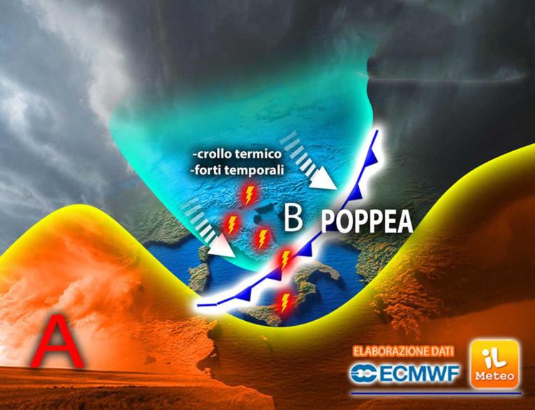 Crollo termico e forti temporali con il ciclone Poppea
