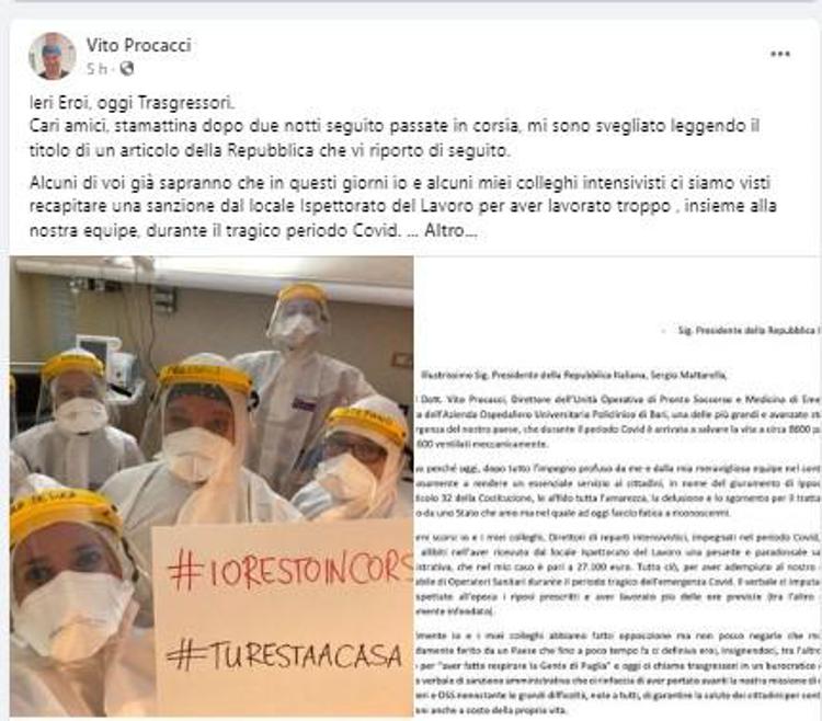 Post dal profilo facebook di Vito Procacci