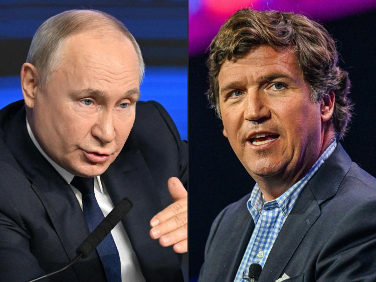 Vladimir Putin e Tucker Carlson (Afp)