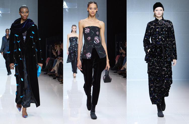 Tre uscite della fall-winter 2024\25 di Giorgio Armani