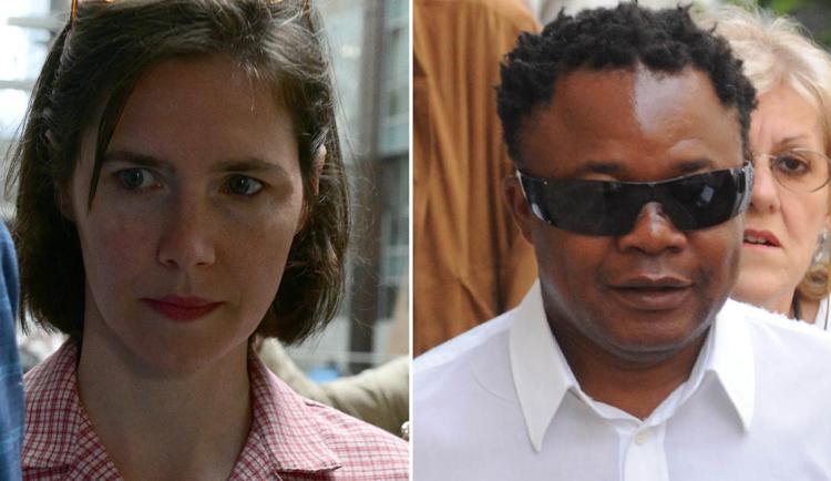 Amanda Knox oggi al tribunale di Firenze, a destra Patrick Lumumba in un'immagine di repertorio