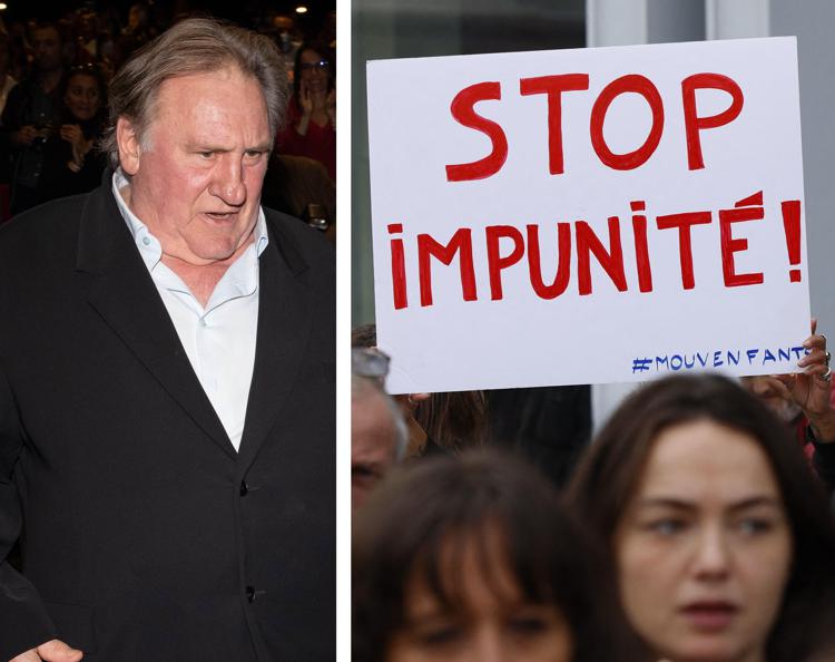 Gerard Depardieu e le proteste fuori dal tribunale