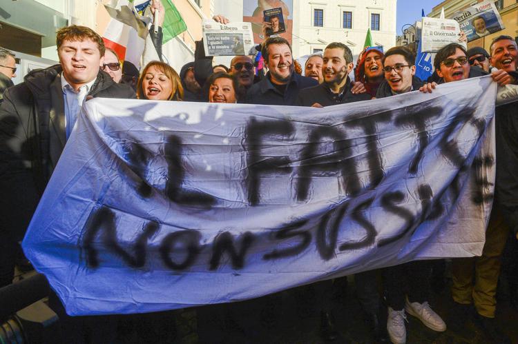 Matteo Salvini a Largo Argentina (Fotogramma)