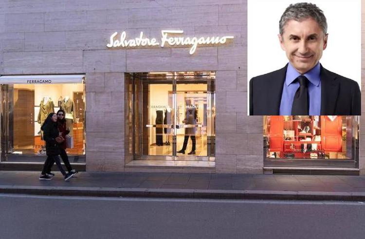 Un negozio Ferragamo e nel riquadro Marco Gobbetti 