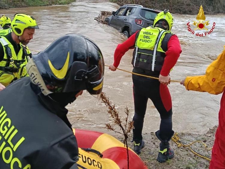 Vigili del Fuoco in azione oggi in provincia di Grosseto, colpita da maltempo