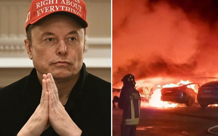 Elon Musk e l'incendio nella concessionaria Tesla a Roma - Afp/Vigili del fuoco