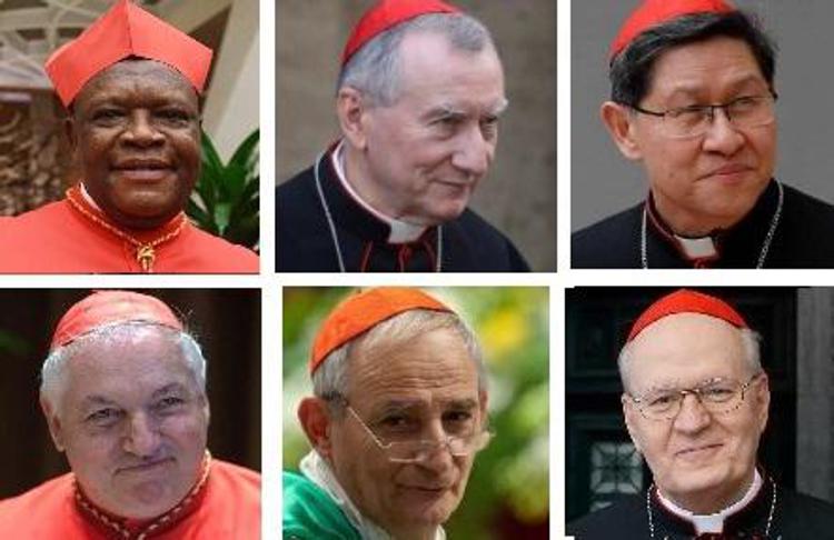 Da sinistra in alto Fridolin Ambongo Besungu, Pietro Parolin, Luis Tagle, Jean-Marc Aveline, Matteo Zuppi e Peter Erdo - (Dal sito collegeofcardinalsreport.com)