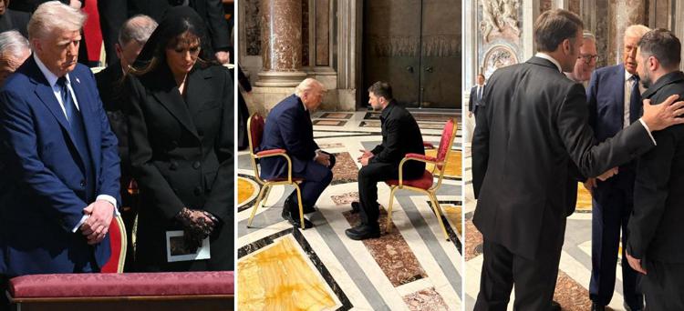 Donald Trump e Melania; Trump e Zelensky; Trump, Zelensky, Starmer e Macron