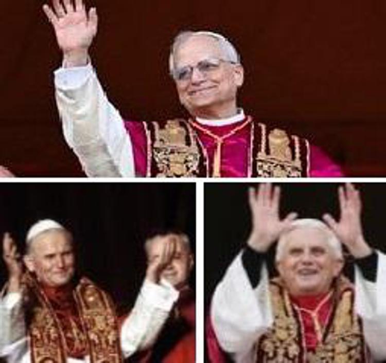 Leone XIV, Giovanni Paolo II e Benedetto XVI con mozzetta e stola 