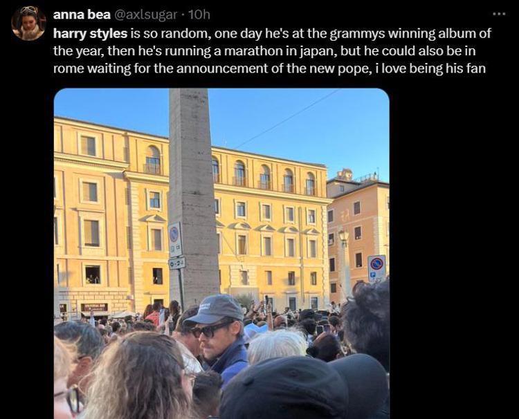 Uno dei tanti tweet sulla presenza di Harry Styles a San Pietro per l'elezione del Papa - annabea /X