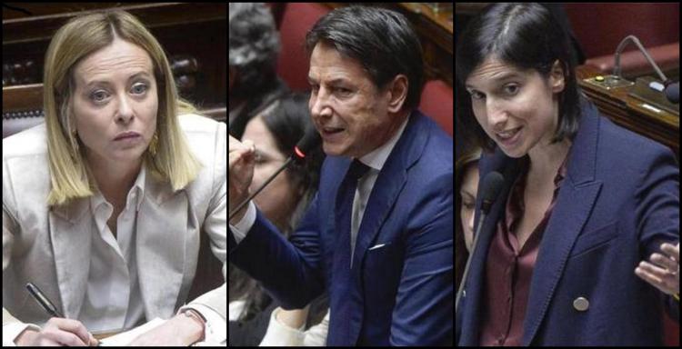 Meloni, Conte e Schlein (Fotogramma/Ipa)