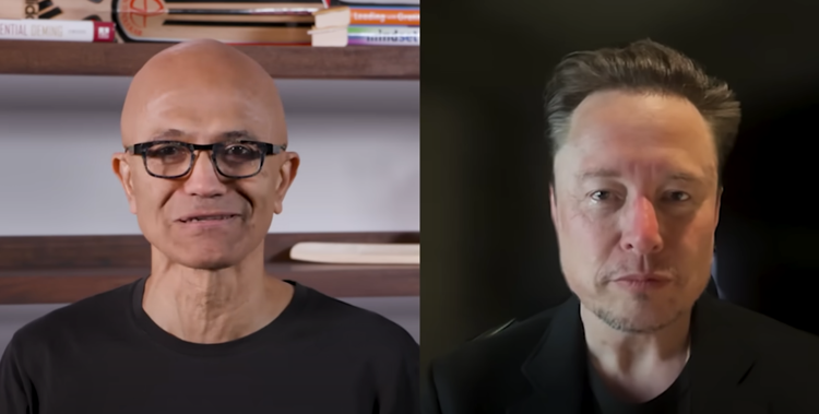 Satya Nadella e Elon Musk - Youtube/Microsoft