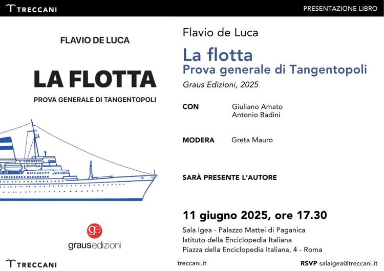 Libri, l'11 giugno la presentazione del volume 'La Flotta' di Flavio De Luca