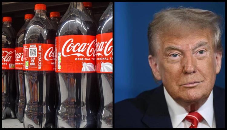 Bottiglie di Coca  Cola e Donald Trump (Fotogramma/Ipa)