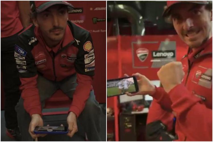 Pecco Bagnaia mentre 'tifa' Sinner - X