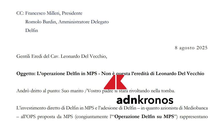Mediobanca, lettera Bivona a eredi Del Vecchio: