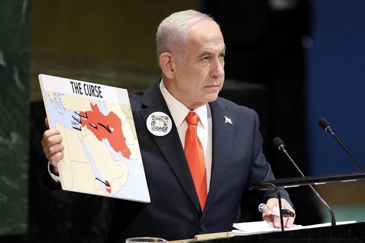 Benjamin Netanyahu all'Onu (Afp)