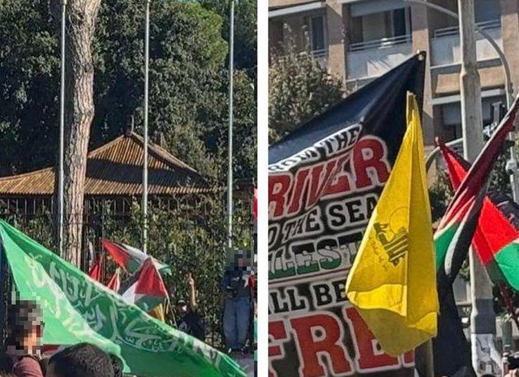 Bandiere di Hamas e Hezbollah