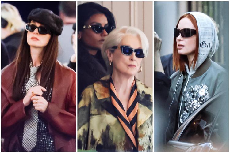 Anne Hathaway, Meryl Streep ed Emily Blunt sul set a Milano - Ipa
