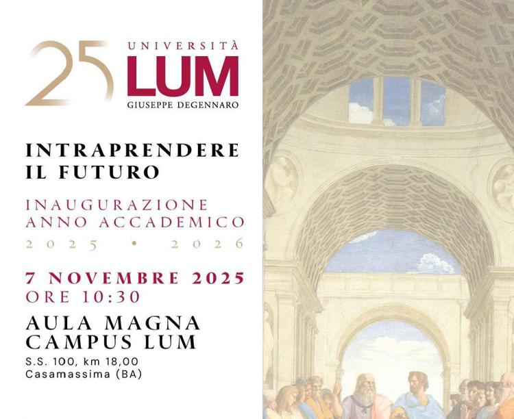 Università Lum, venerdì 7 novembre cerimonia di inaugurazione anno accademico